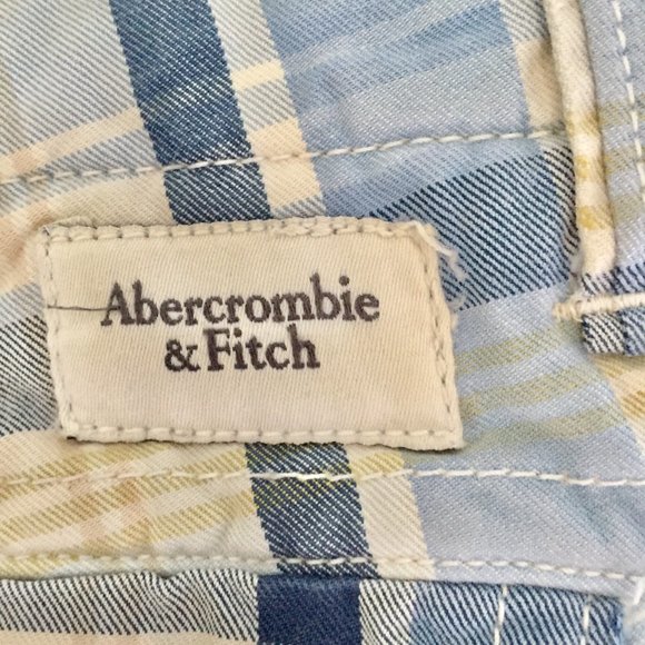 Abercrombie & Fitch Cream/Blue Plaid Button Fly Shorts Size 30 - Picture 3 of 6